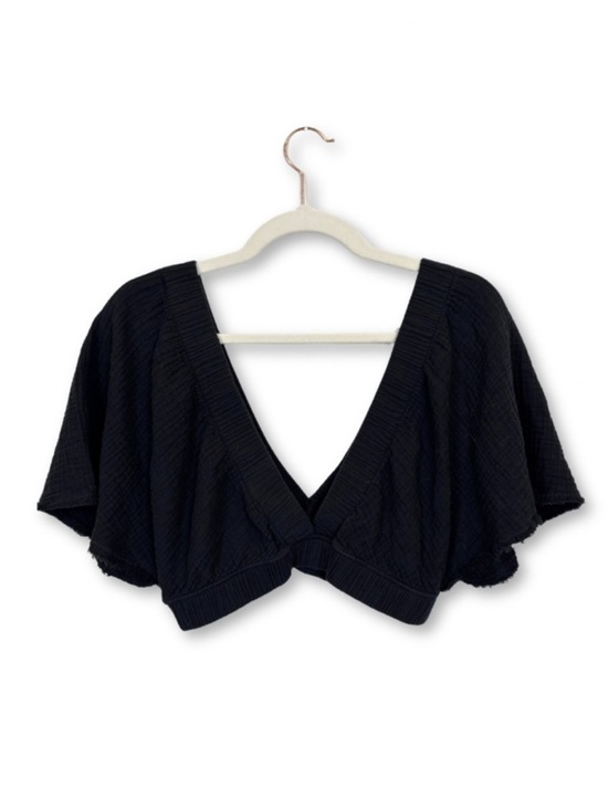 aerie Tops - aerie Black Cropped Flutter Sleeve Top